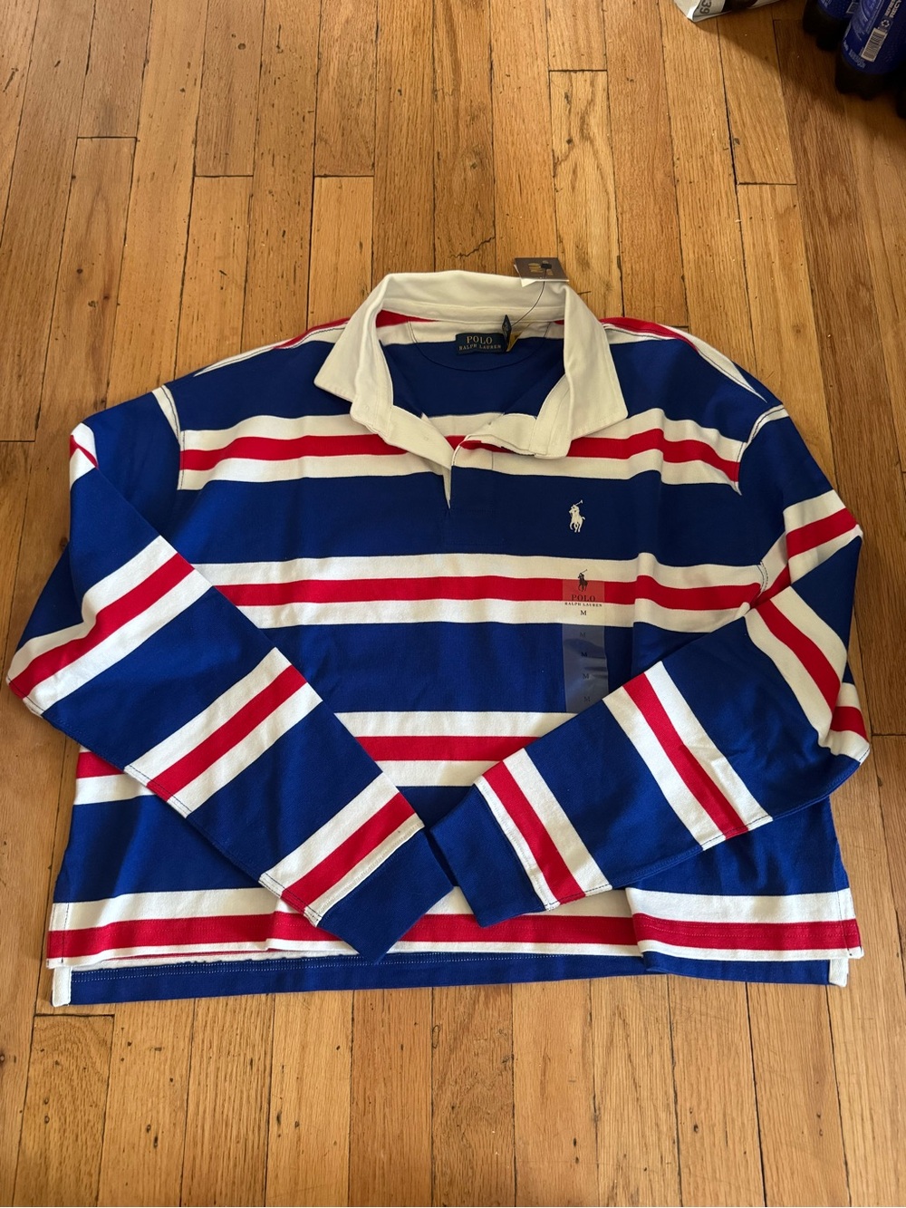 Polo by Ralph Lauren Blue, White & Red Striped Rugby Top Cropped